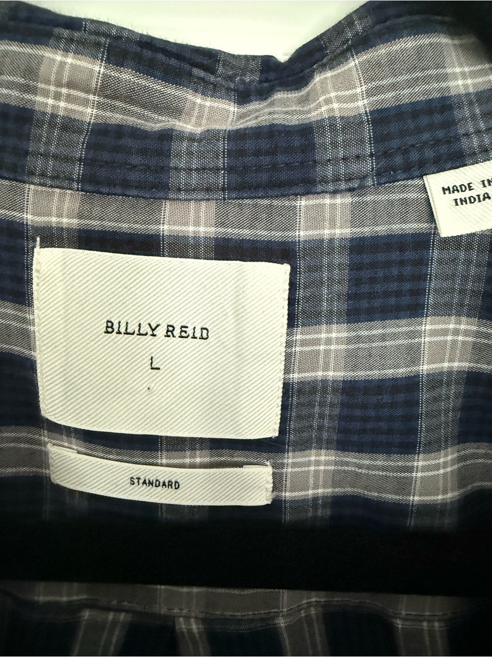 Billy Reid Navy Plaid Men's Button-Down Shirt-size L - Picture 4 of 4